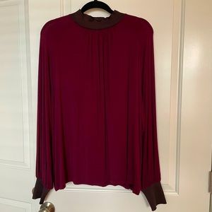 Ann Taylor plum and chocolate long sleeve shirt size XL modal fabric